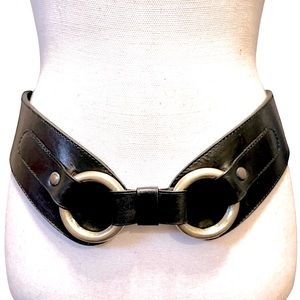 Vintage Black Leather Belt with Silver Accents